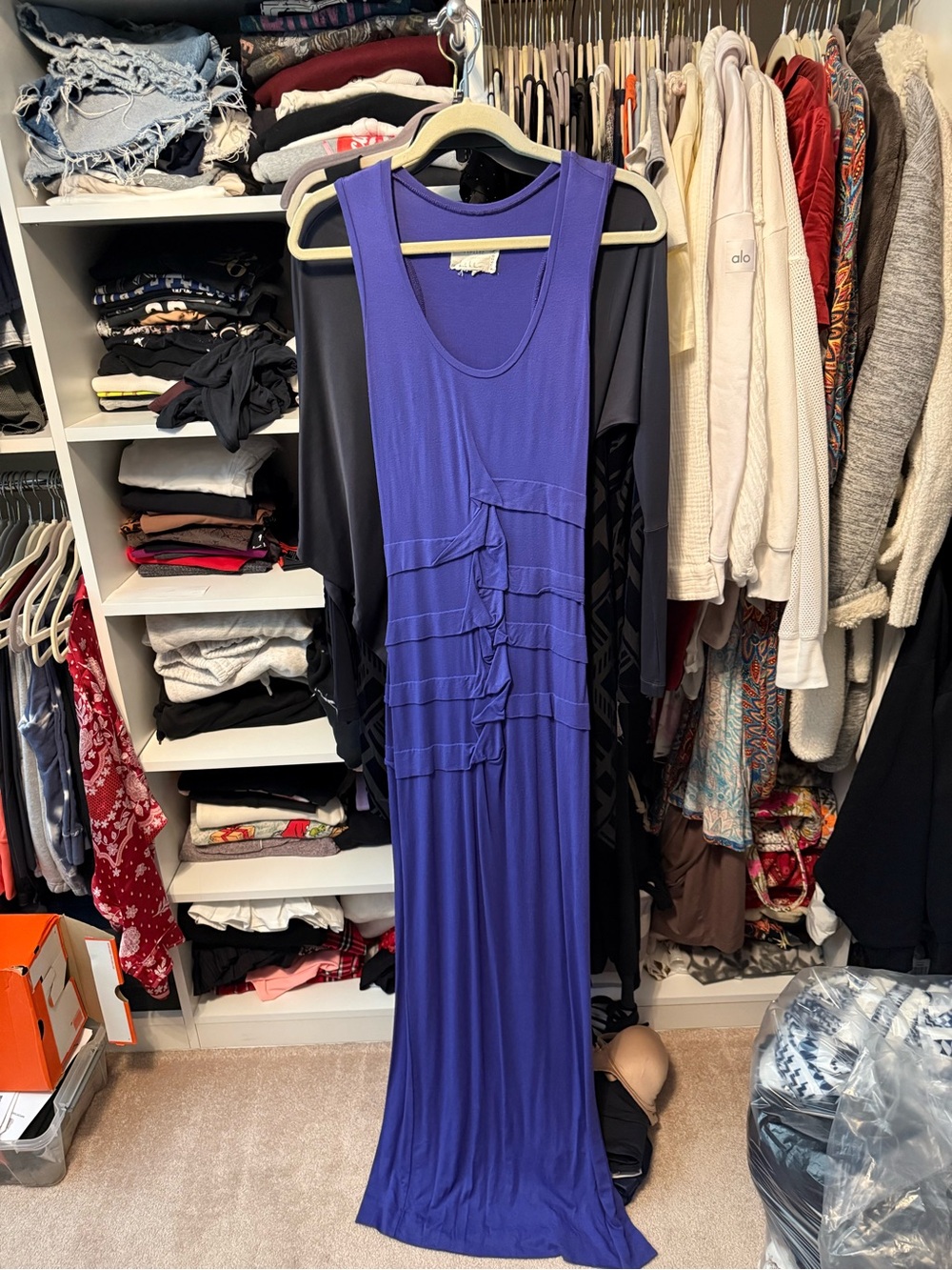 Nicole by Nicole Miller Purple Sleeveless Ruffle-Front Maxi Dress